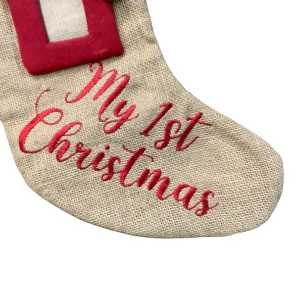 Babys First Christmas Stocking With Reindeer Design Picture Frame Embroidered - Picture 3 of 6